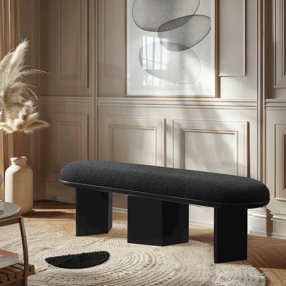 Wilshire Black Boucle Fabric Bench. Picture 2