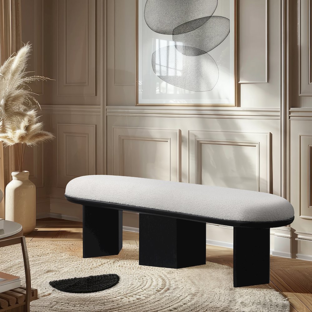 Wilshire Cream Boucle Fabric Bench. Picture 2