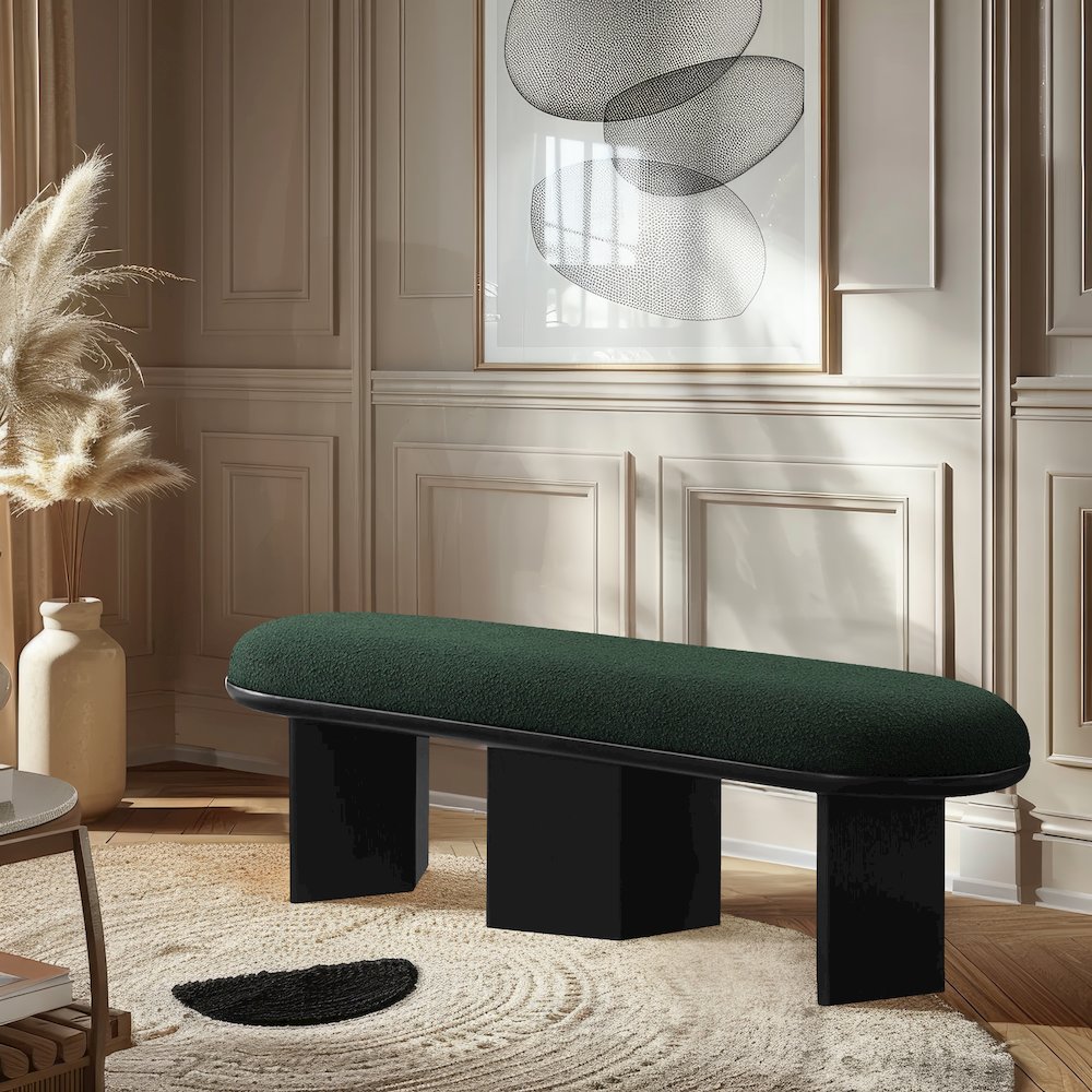 Wilshire Green Boucle Fabric Bench. Picture 2