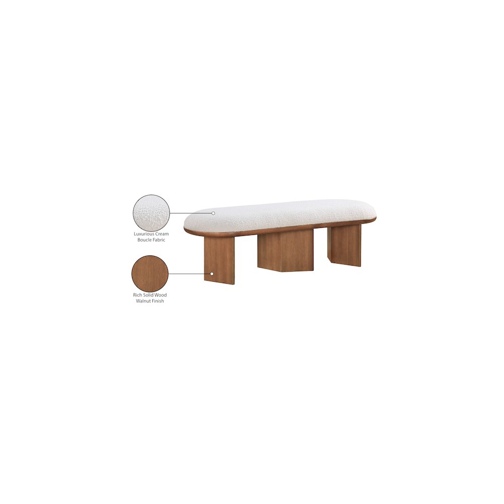 Wilshire Cream Boucle Fabric Bench. Picture 9