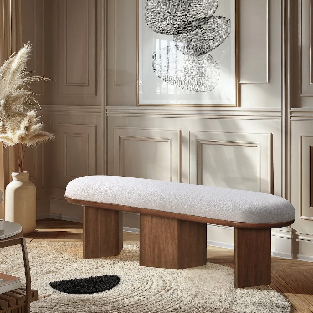 Wilshire Cream Boucle Fabric Bench. Picture 2