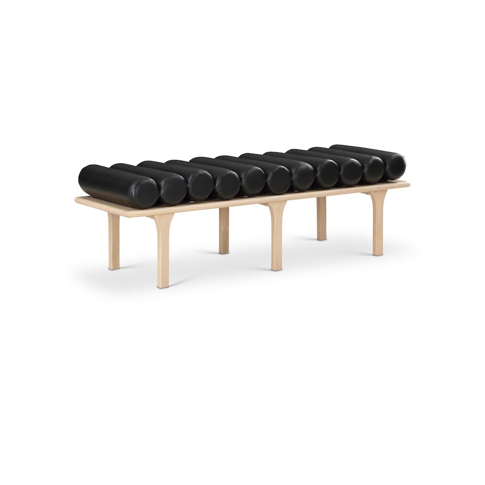 Landon Black Vegan Leather Bench. Picture 1