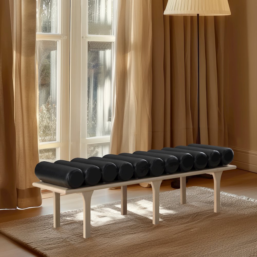 Landon Black Vegan Leather Bench. Picture 2