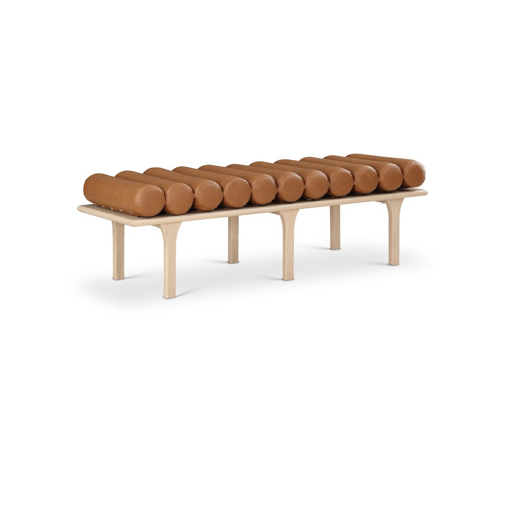 Landon Cognac Vegan Leather Bench. Picture 1