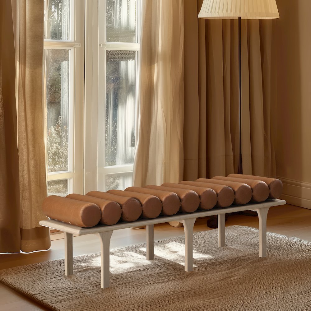 Landon Cognac Vegan Leather Bench. Picture 2