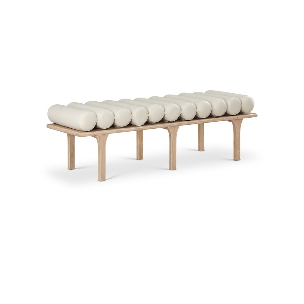 Landon Cream Vegan Leather Bench. Picture 1