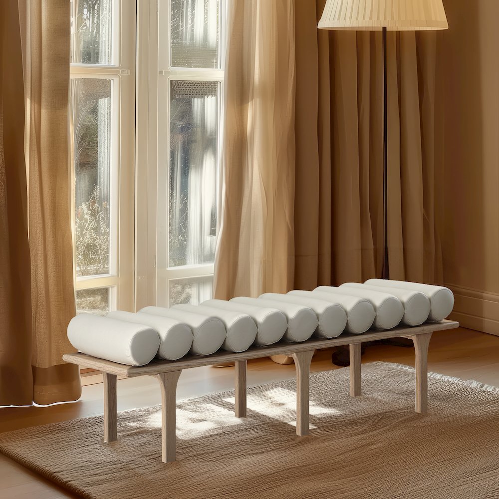 Landon Cream Vegan Leather Bench. Picture 2
