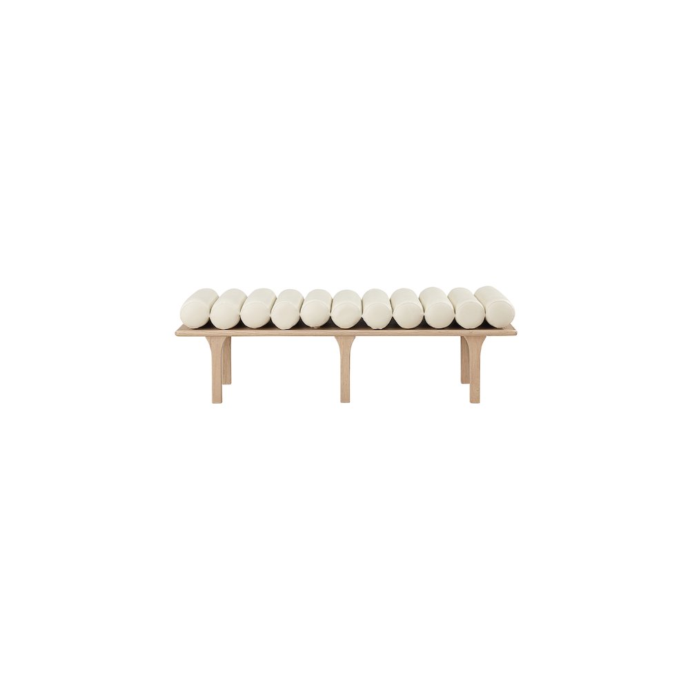 Landon Cream Vegan Leather Bench. Picture 4