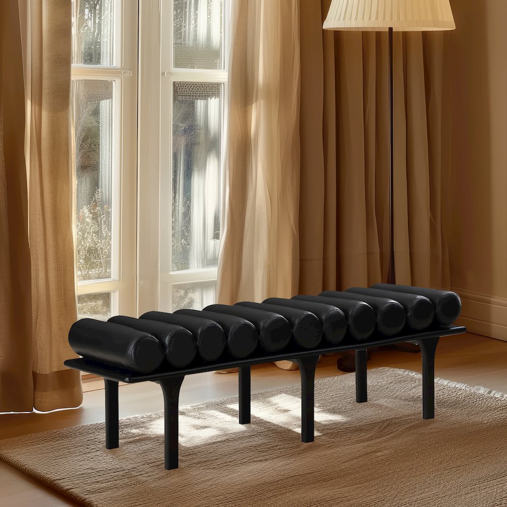 Landon Black Vegan Leather Bench. Picture 2