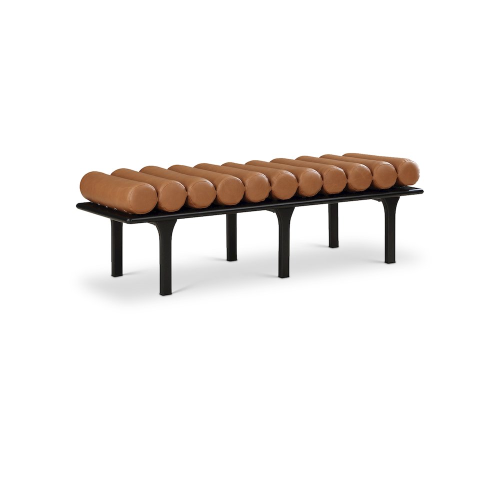 Landon Cognac Vegan Leather Bench. Picture 1