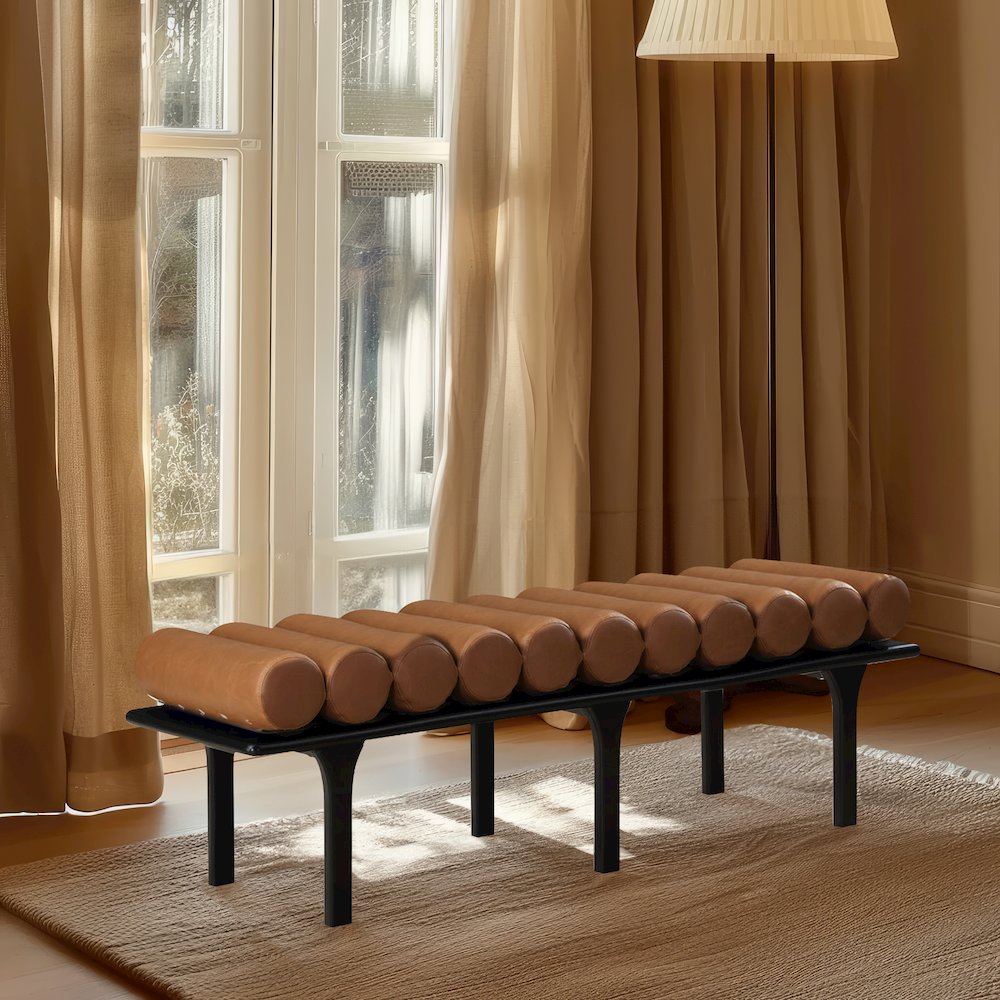Landon Cognac Vegan Leather Bench. Picture 2