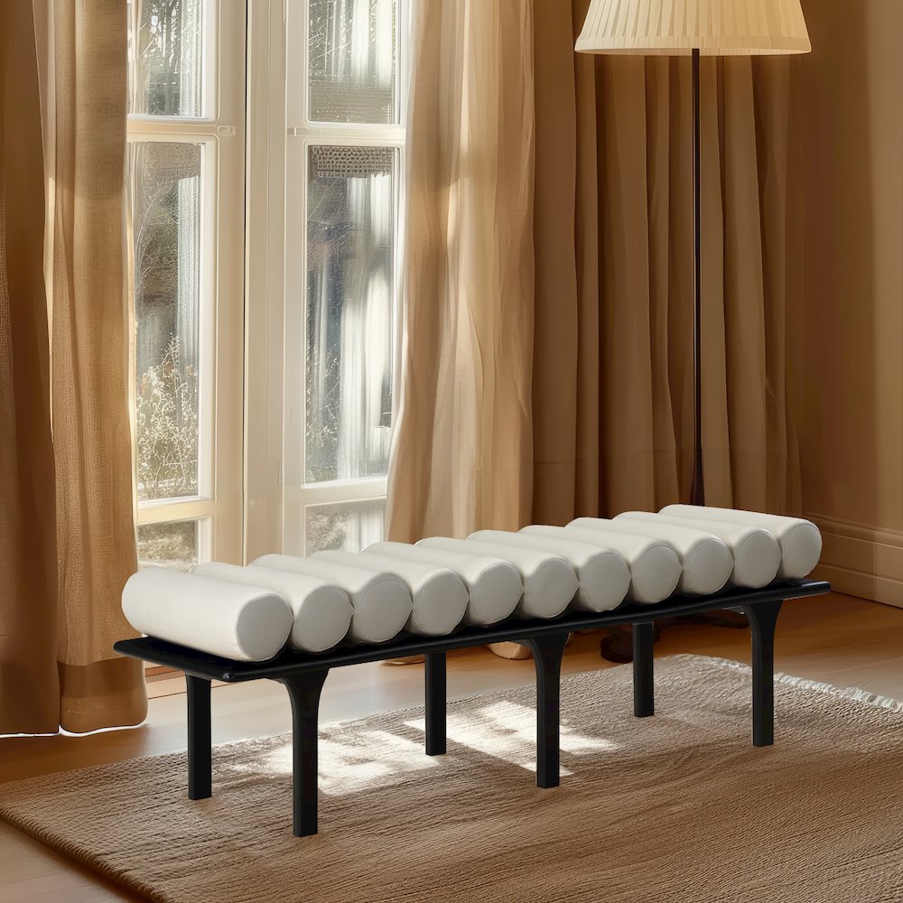Landon Cream Vegan Leather Bench. Picture 2