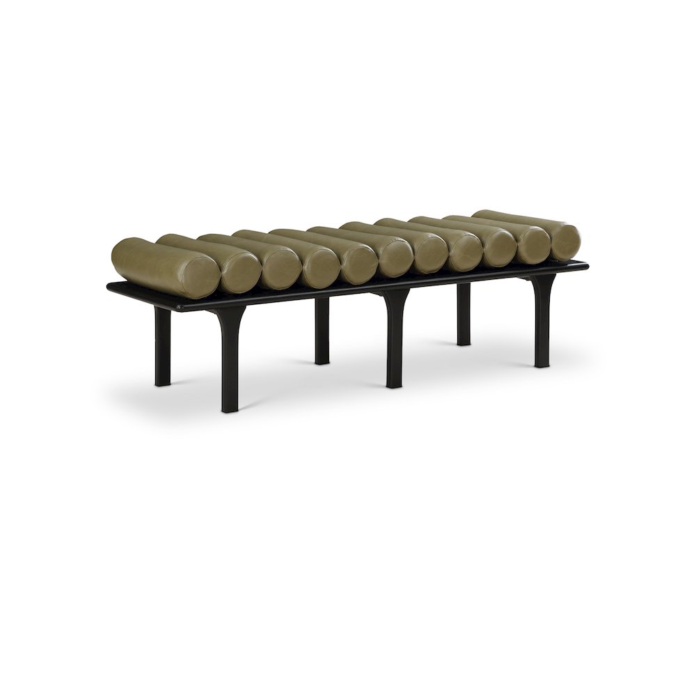 Landon Olive Green Vegan Leather Bench. Picture 1