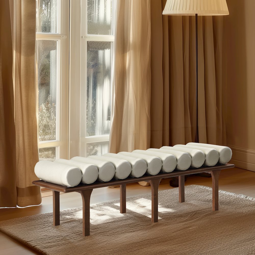 Landon Cream Vegan Leather Bench. Picture 2