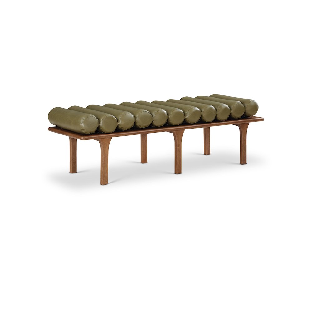 Landon Olive Green Vegan Leather Bench. Picture 1