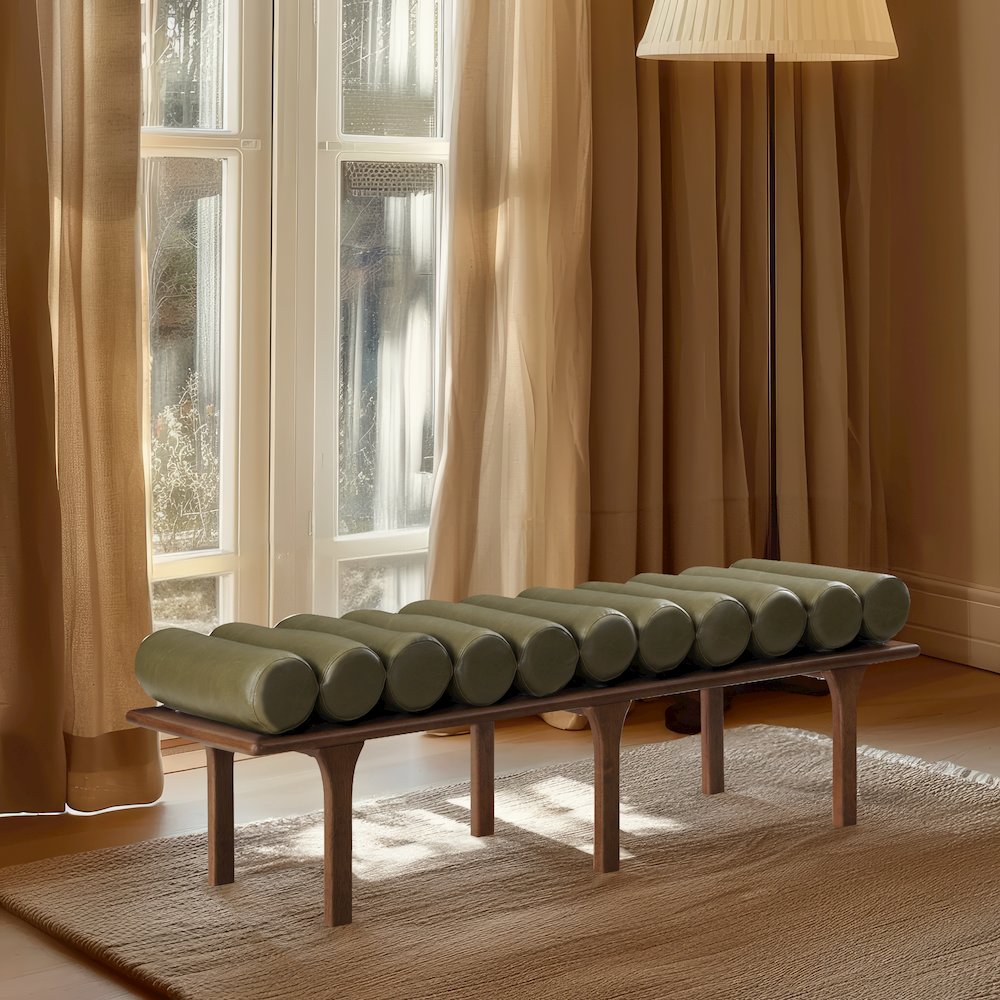Landon Olive Green Vegan Leather Bench. Picture 2
