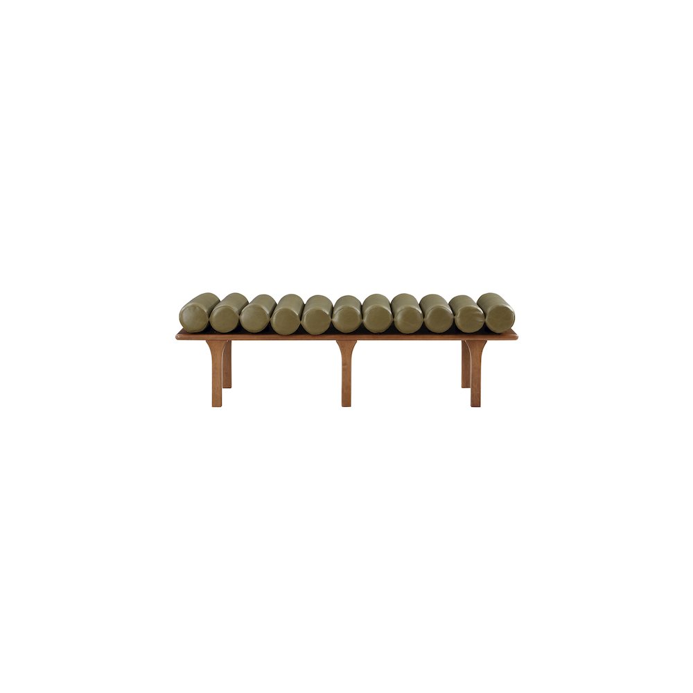 Landon Olive Green Vegan Leather Bench. Picture 4