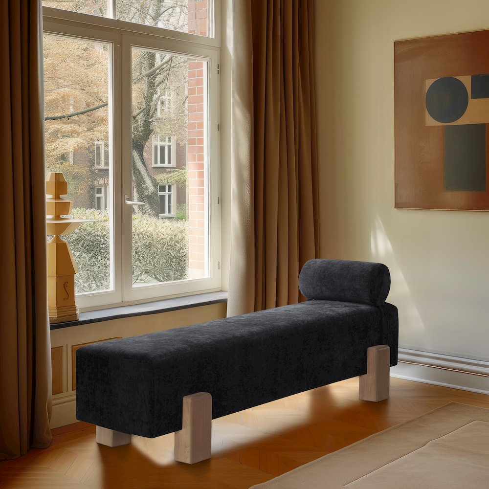 Edison Black Chenille Fabric Bench. Picture 2