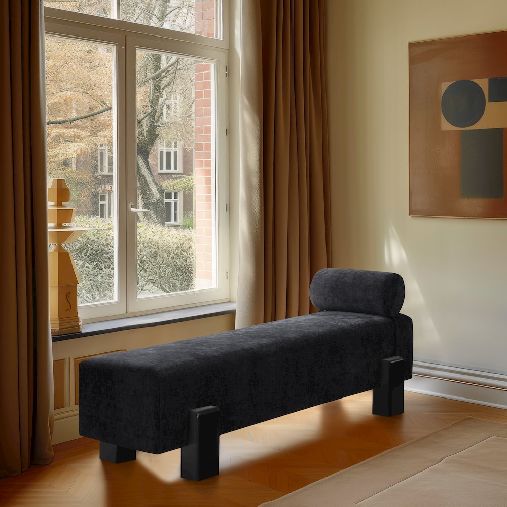 Edison Black Chenille Fabric Bench. Picture 2