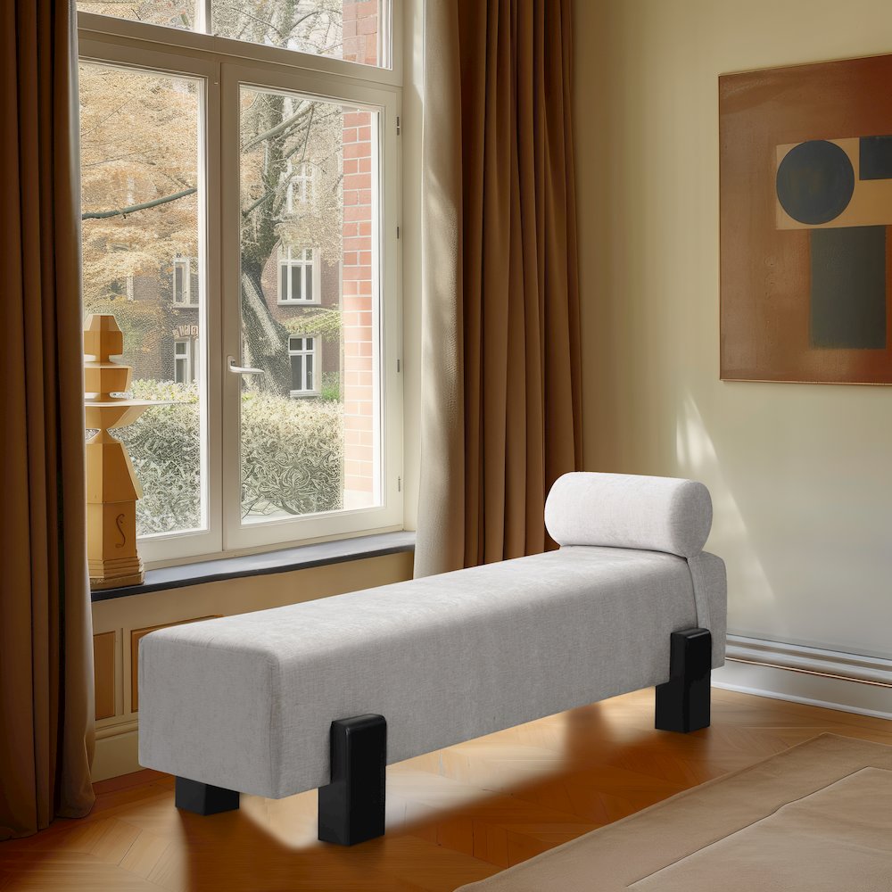 Edison Light Grey Chenille Fabric Bench. Picture 2