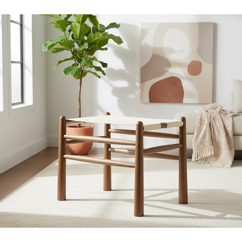 Santos Cream Vegan Leather Upholstered Bench. Picture 2