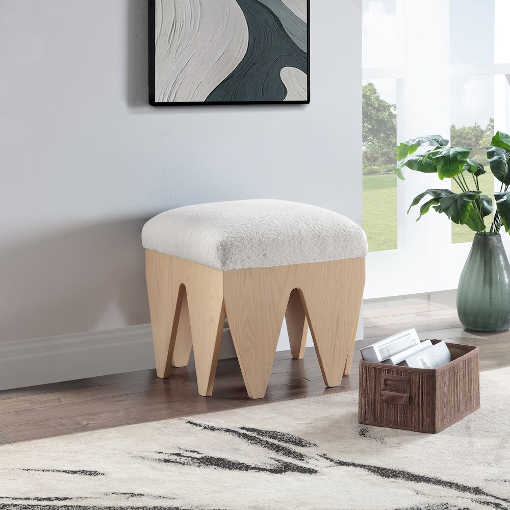 Altair Cream Velour Fur Fabric Bench. Picture 2