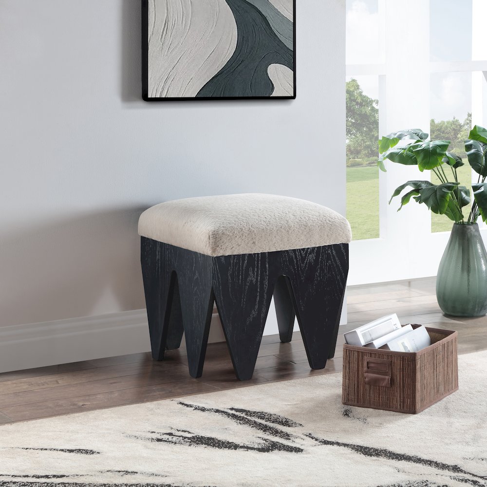 Altair Beige Velour Fur Fabric Bench. Picture 2