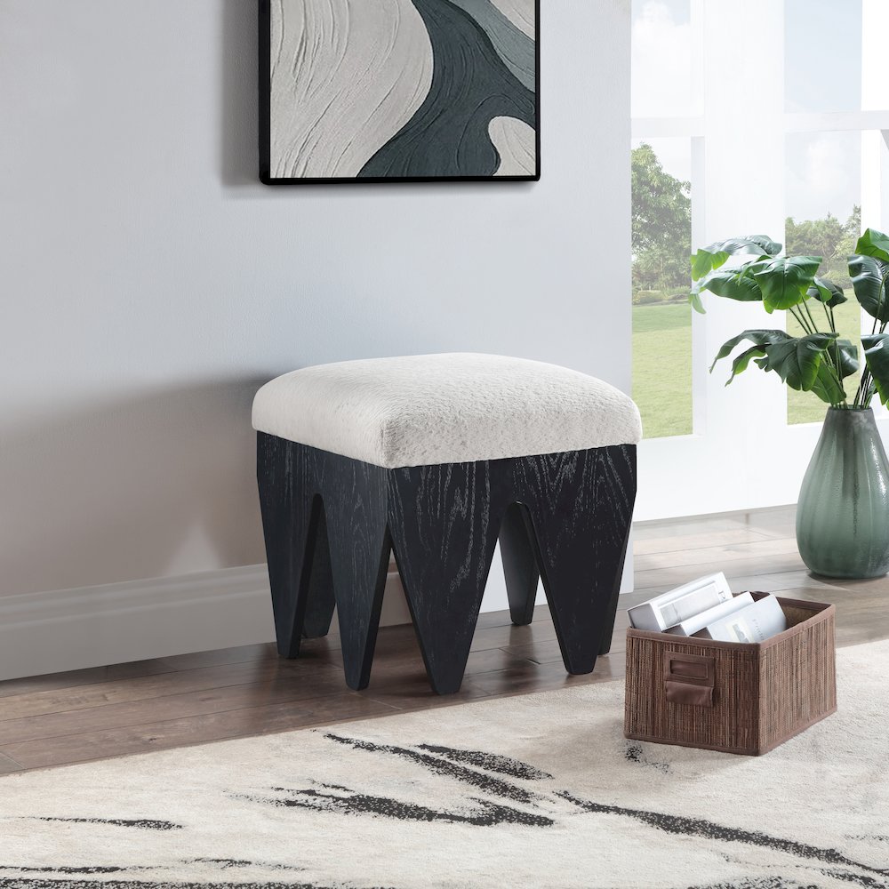 Altair Cream Velour Fur Fabric Bench. Picture 2