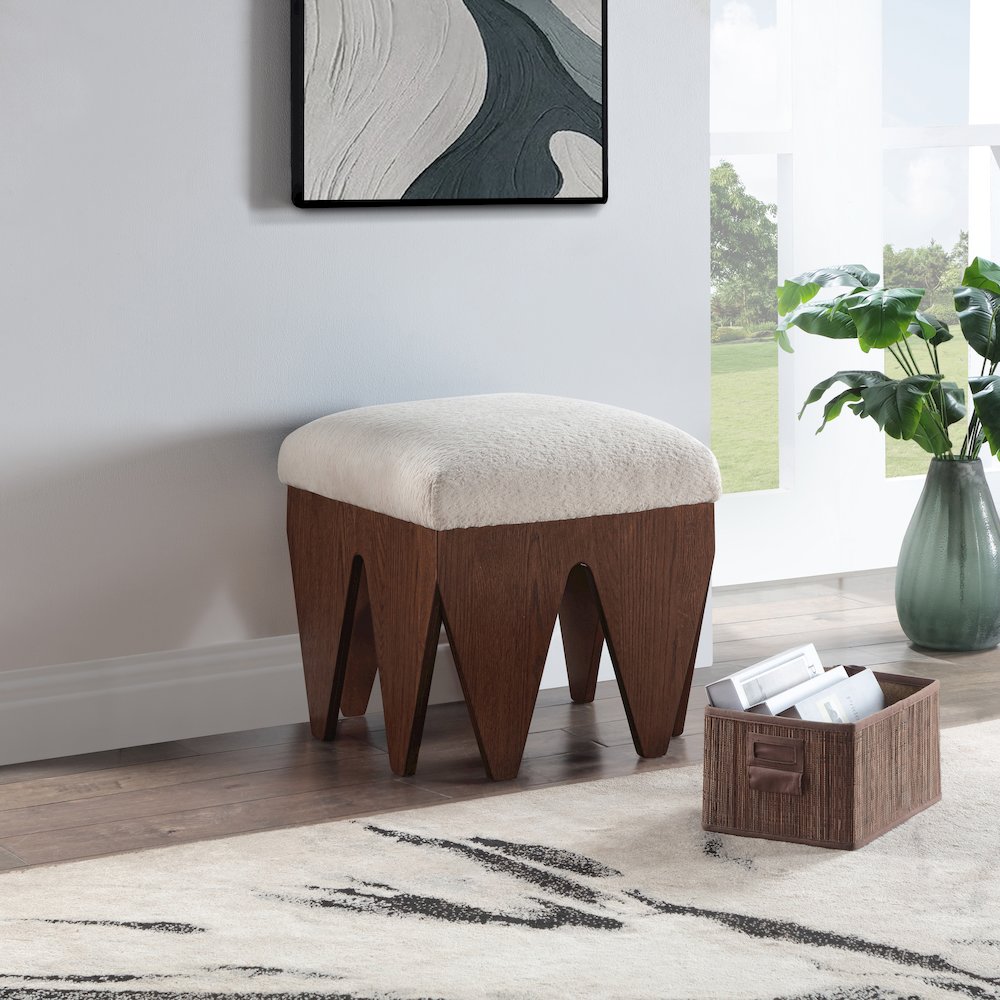 Altair Beige Velour Fur Fabric Bench. Picture 2