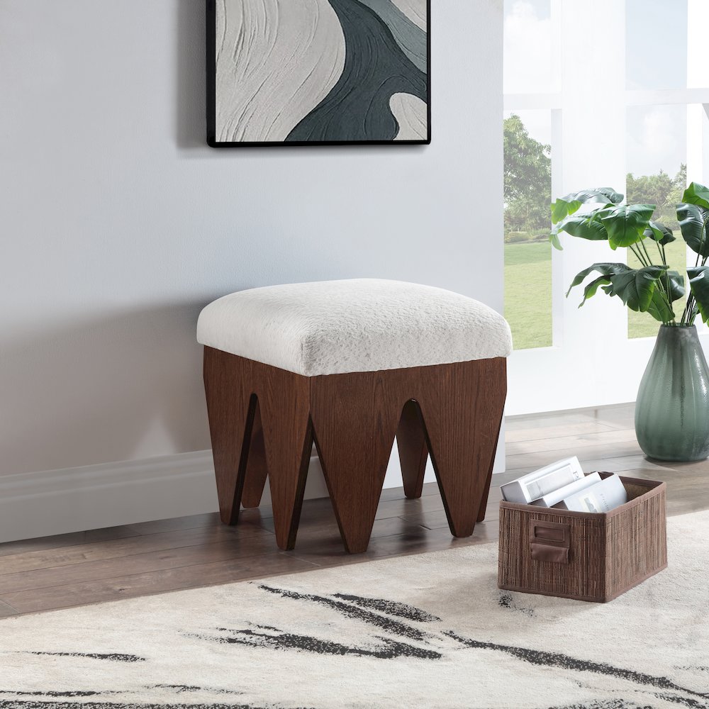 Altair Cream Velour Fur Fabric Bench. Picture 2