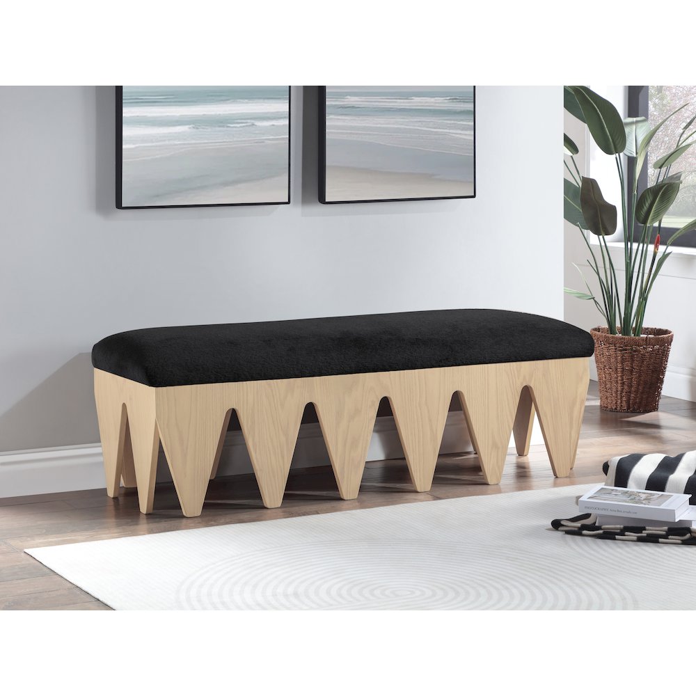 Altair Black Velour Fur Fabric Bench. Picture 2
