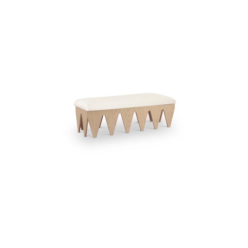 Altair Cream Velour Fur Fabric Bench. Picture 1