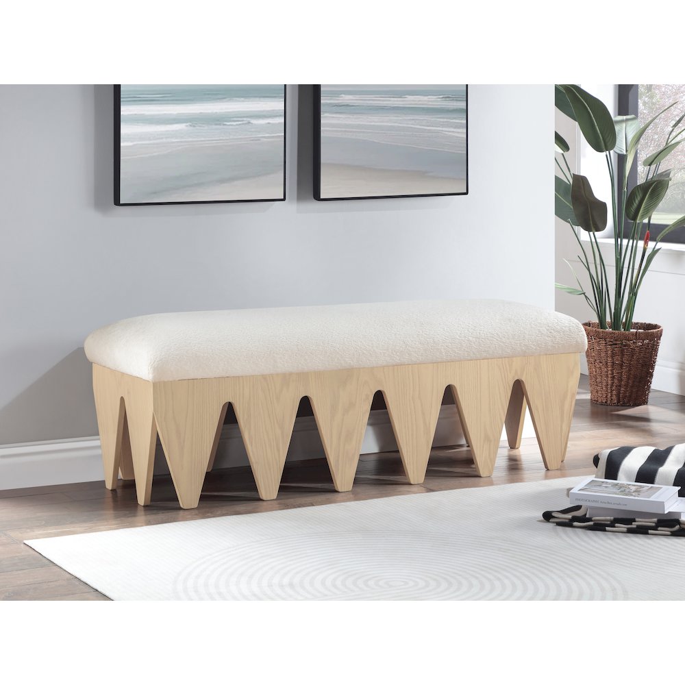 Altair Cream Velour Fur Fabric Bench. Picture 2