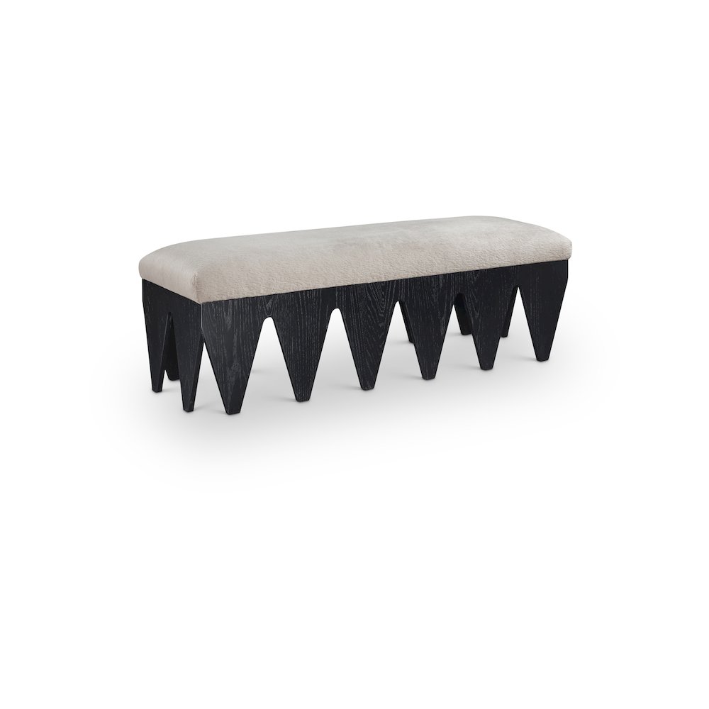 Altair Beige Velour Fur Fabric Bench. Picture 1