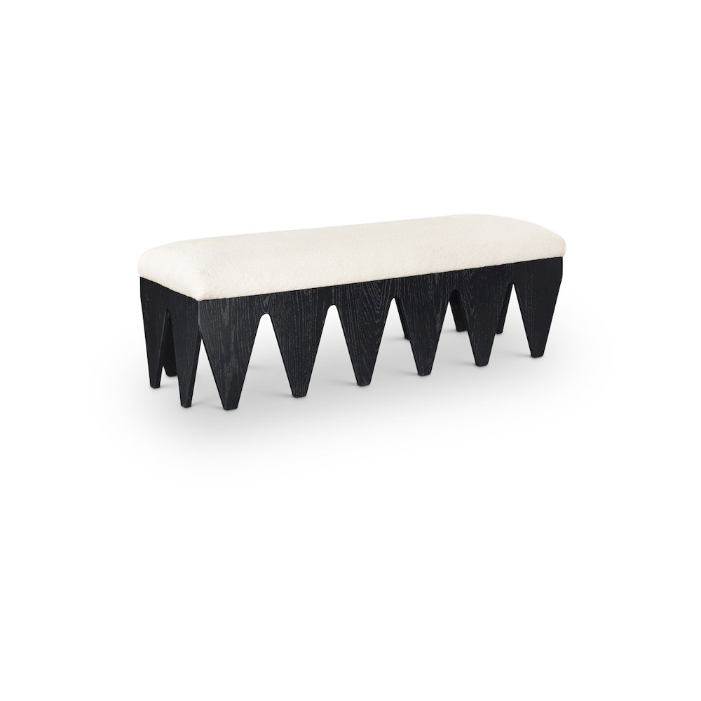 Altair Cream Velour Fur Fabric Bench. Picture 1