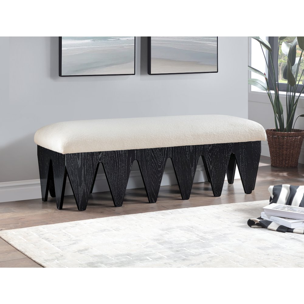 Altair Cream Velour Fur Fabric Bench. Picture 2