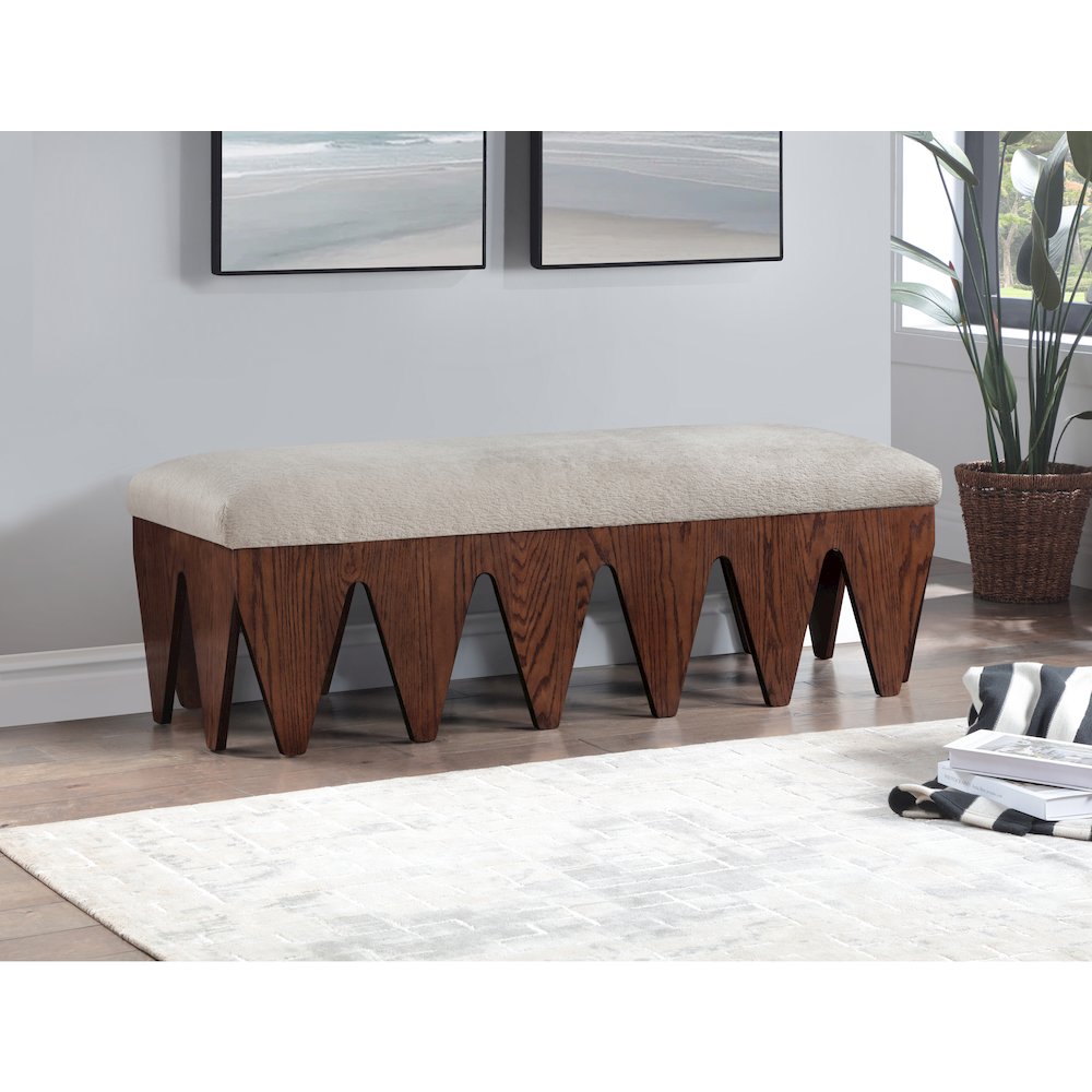 Altair Beige Velour Fur Fabric Bench. Picture 2
