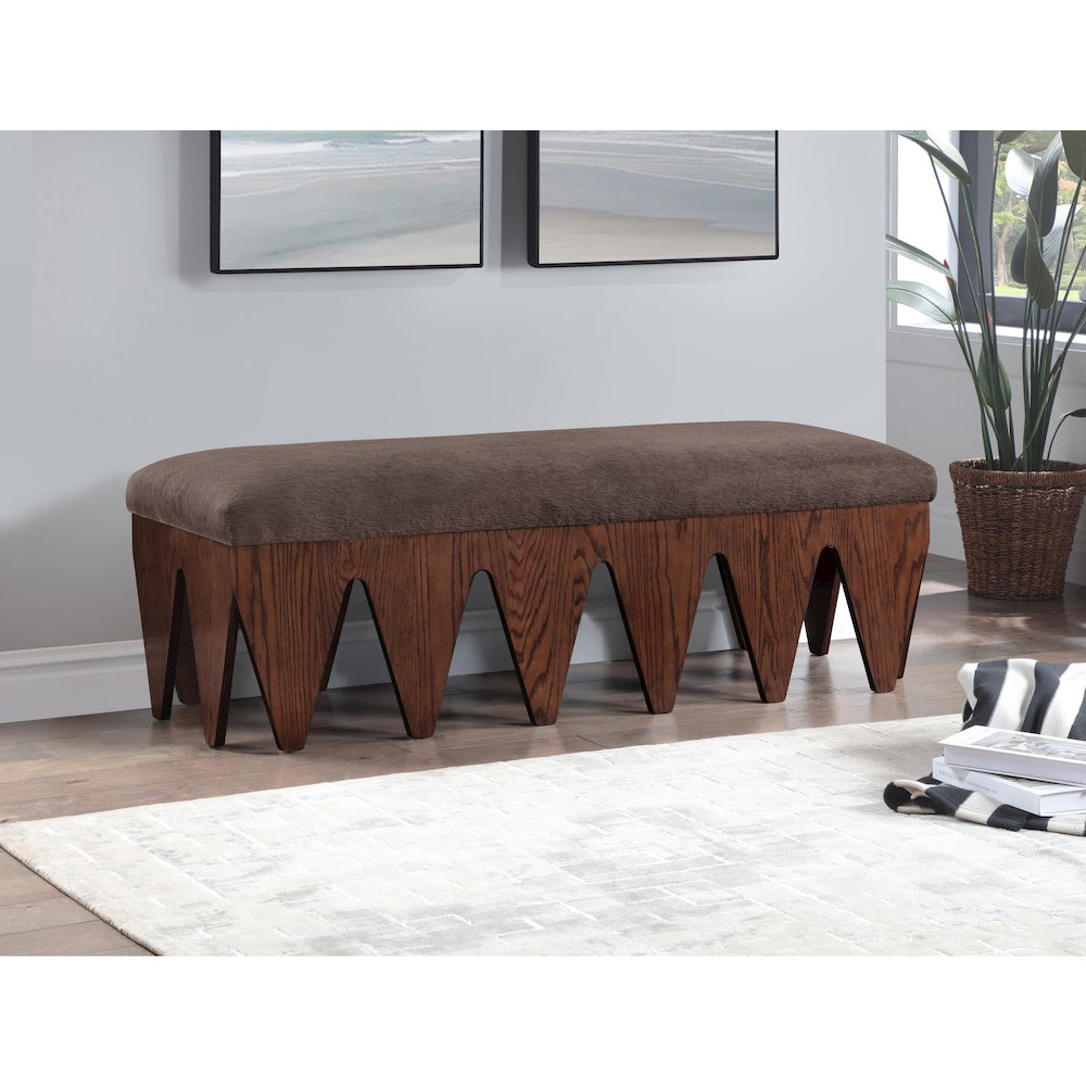 Altair Brown Velour Fur Fabric Bench. Picture 2