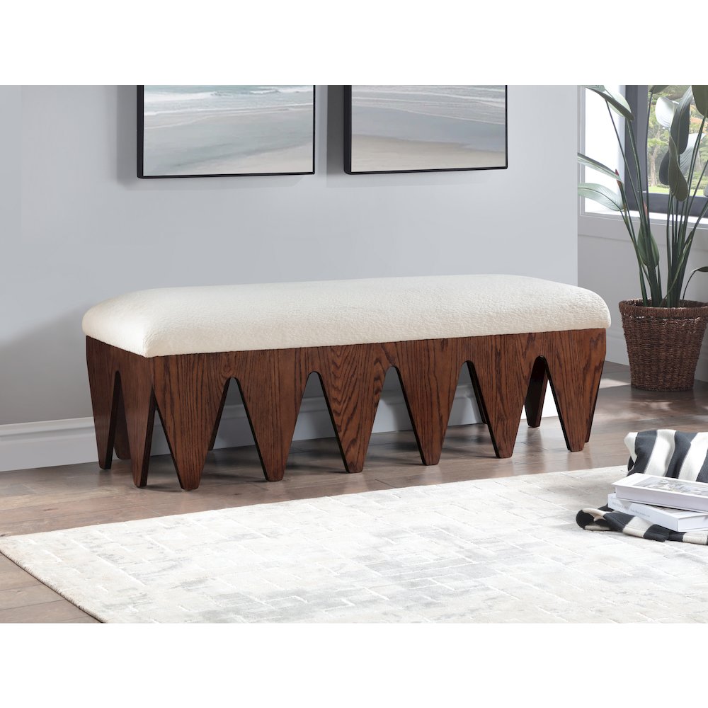 Altair Cream Velour Fur Fabric Bench. Picture 2