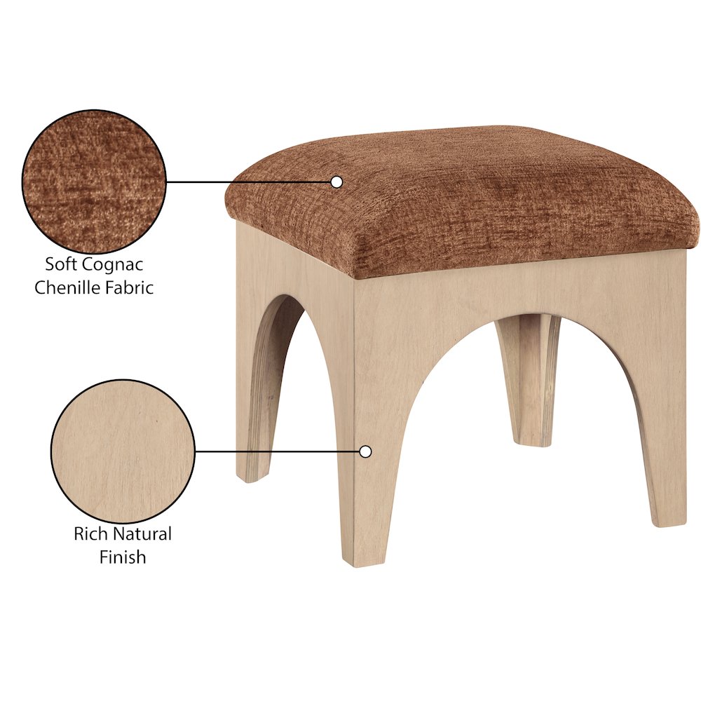 Lawson Cognac Chenille Fabric Upholstered Ottoman. Picture 5
