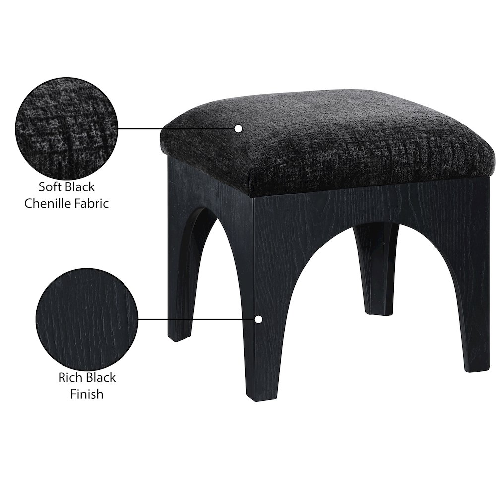 Lawson Black Chenille Fabric Upholstered Ottoman. Picture 5