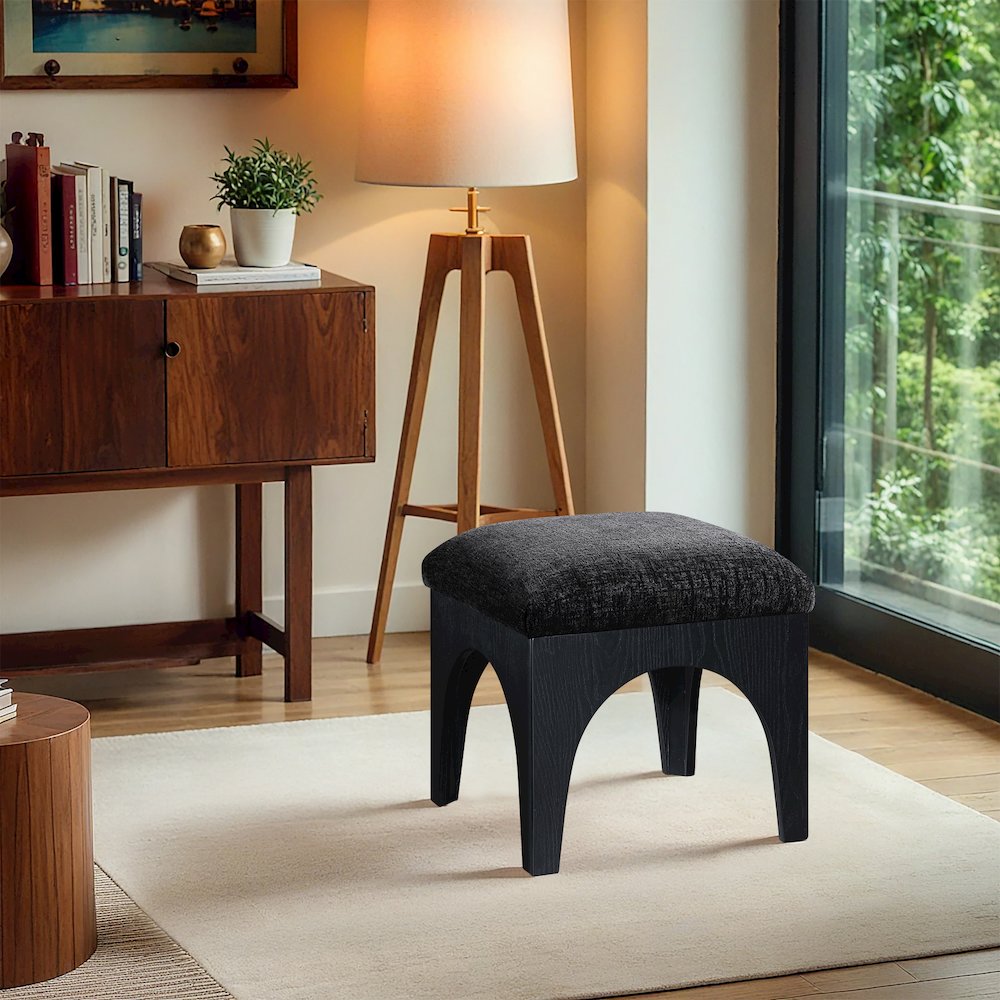 Lawson Black Chenille Fabric Upholstered Ottoman. Picture 6