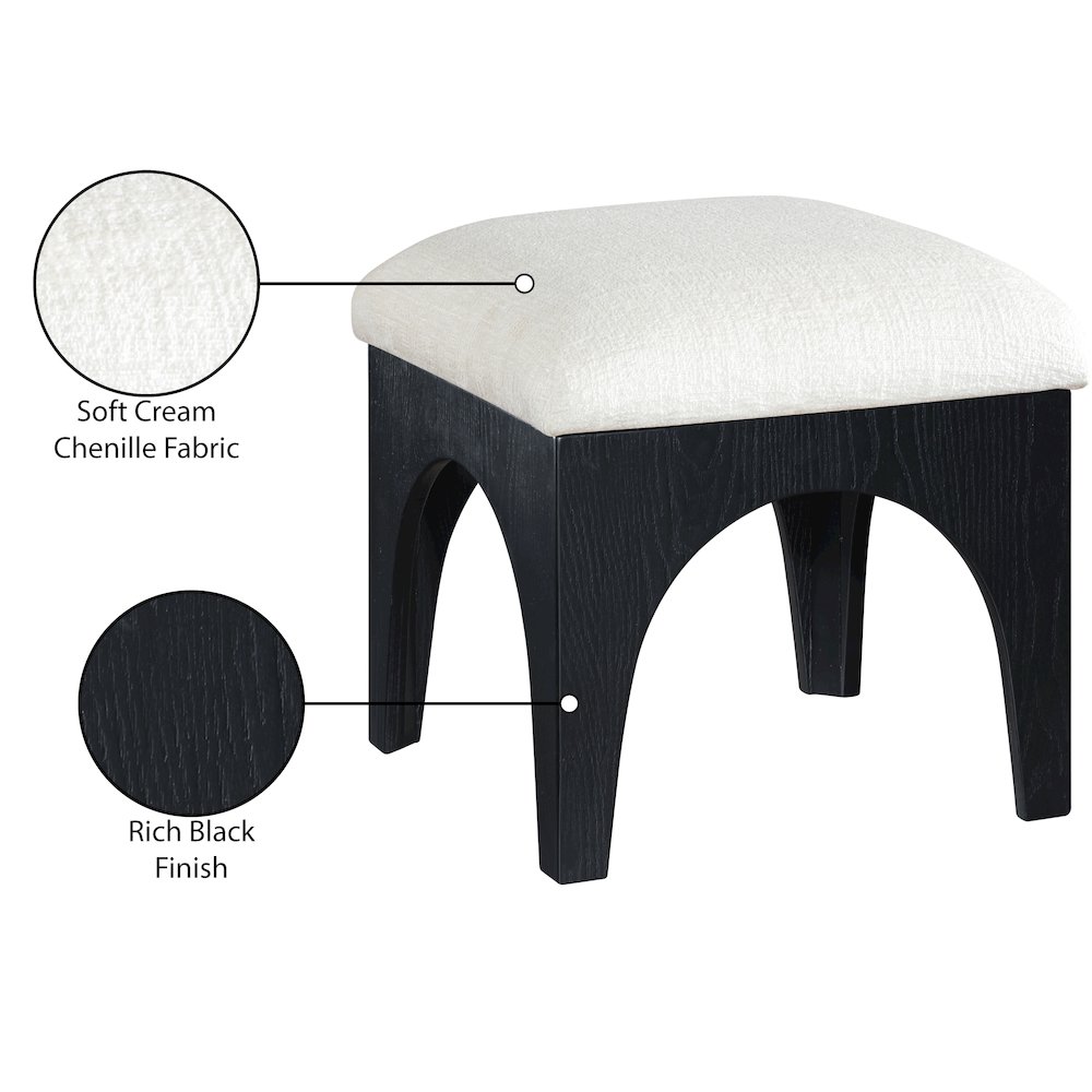 Lawson Cream Chenille Fabric Upholstered Ottoman. Picture 5