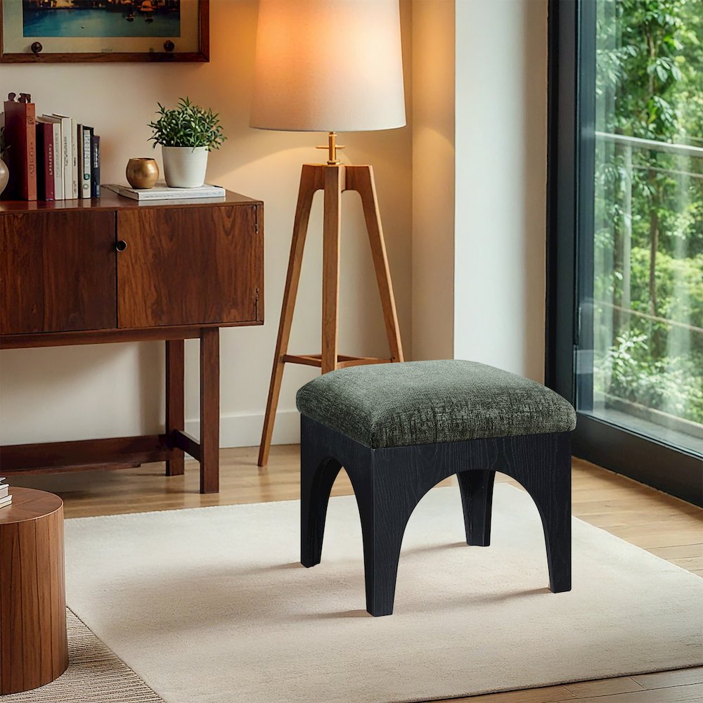 Lawson Green Chenille Fabric Upholstered Ottoman. Picture 6