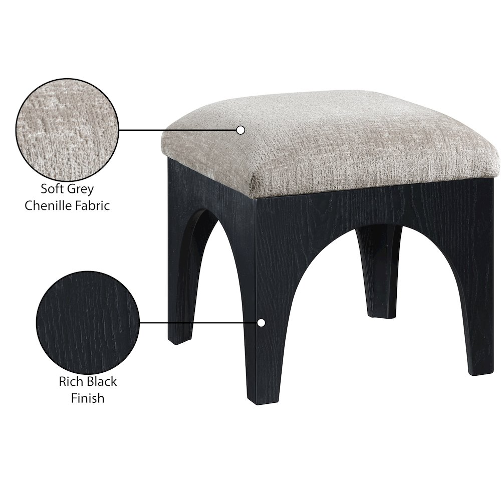 Lawson Grey Chenille Fabric Upholstered Ottoman. Picture 5