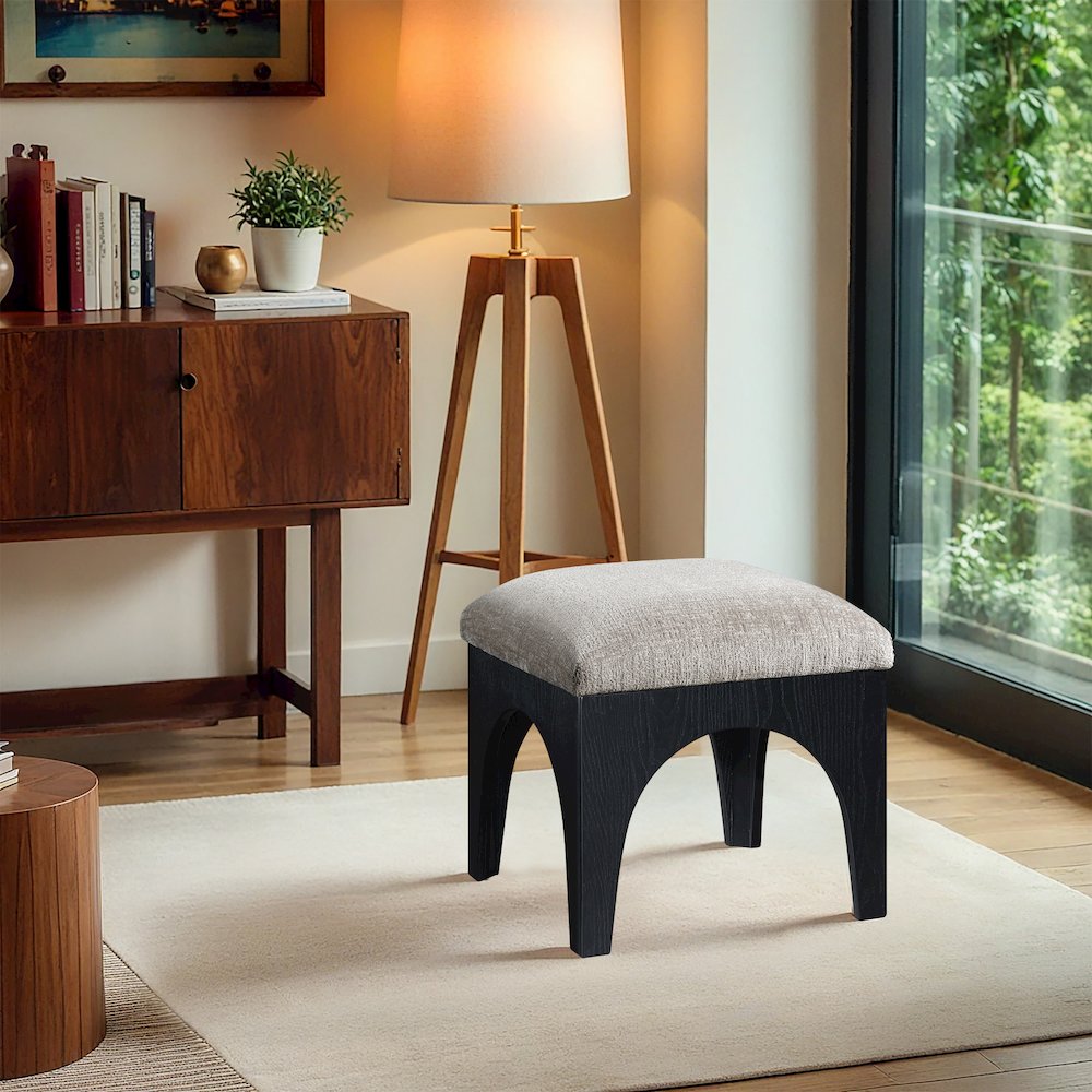 Lawson Grey Chenille Fabric Upholstered Ottoman. Picture 6