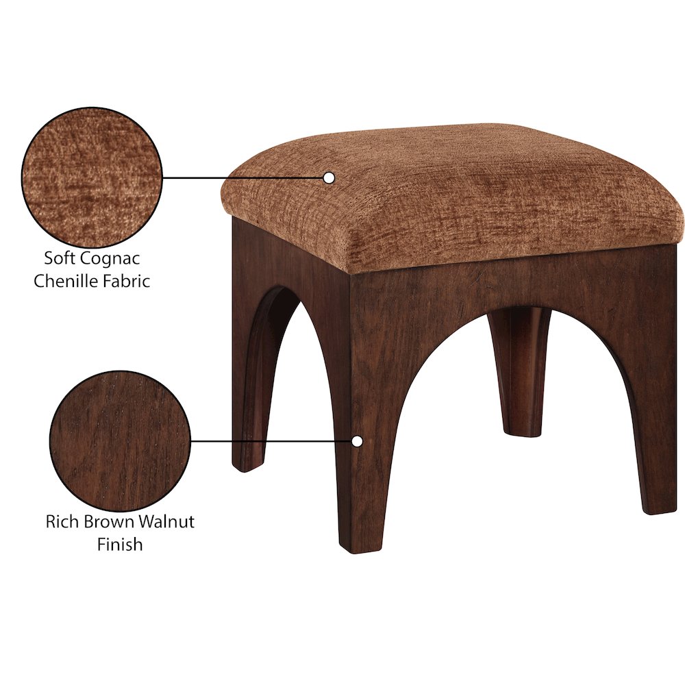 Lawson Cognac Chenille Fabric Upholstered Ottoman. Picture 5