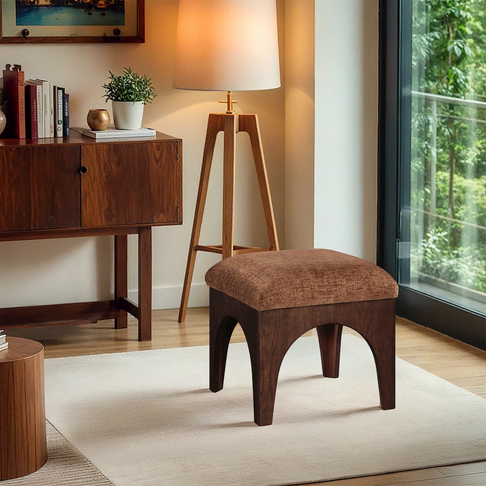 Lawson Cognac Chenille Fabric Upholstered Ottoman. Picture 6