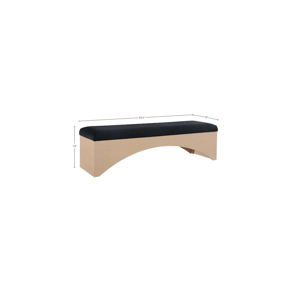 Lawson Black Velour Fur Fabric Bench. Picture 7