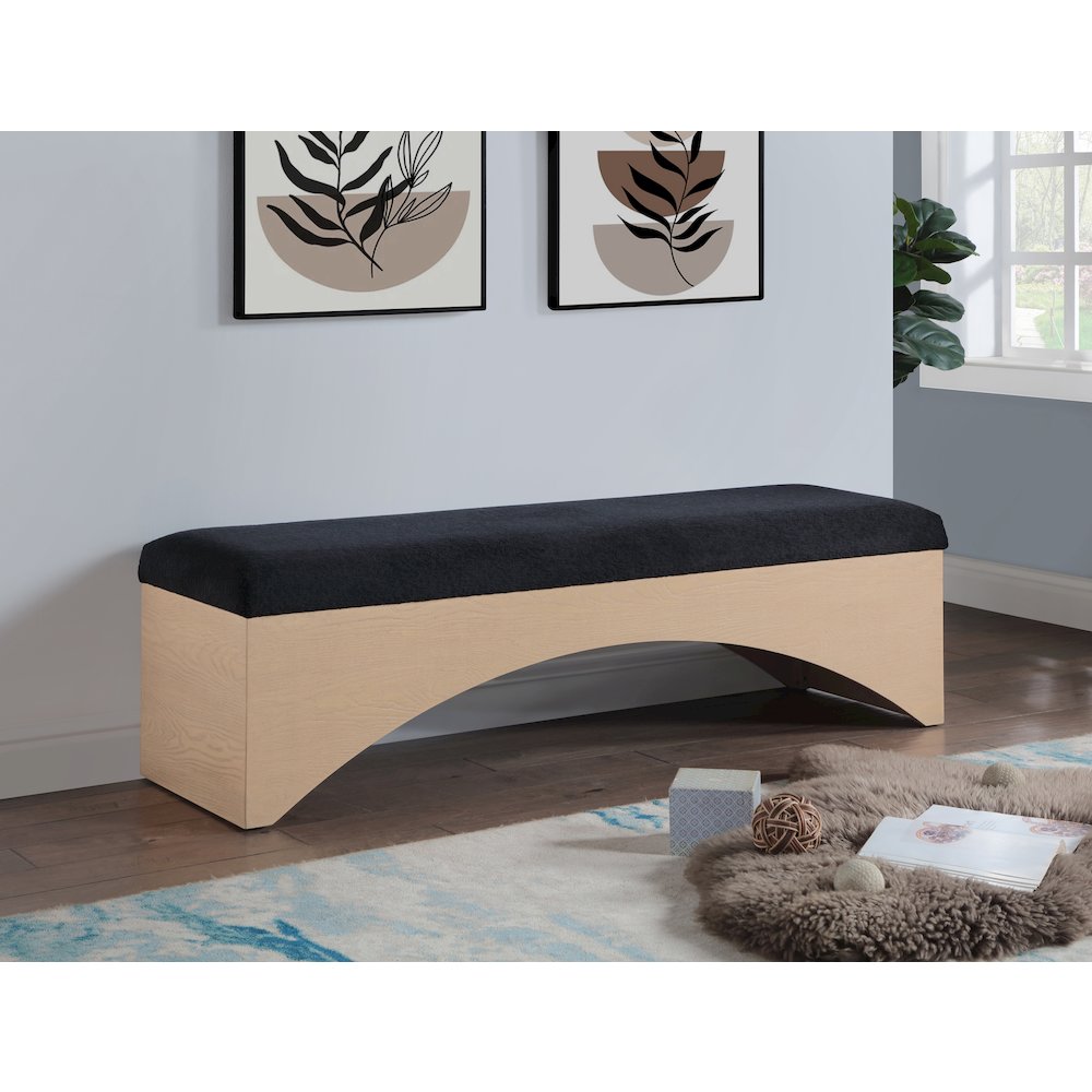 Lawson Black Velour Fur Fabric Bench. Picture 2